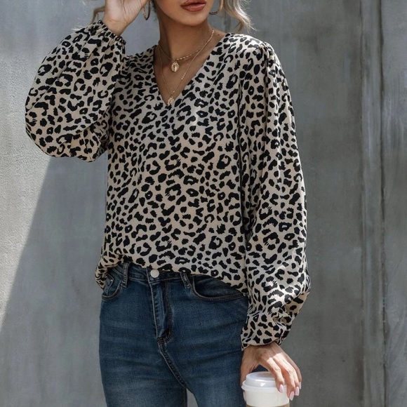 Leopard Print V neck Blouse - Picture 3 of 4